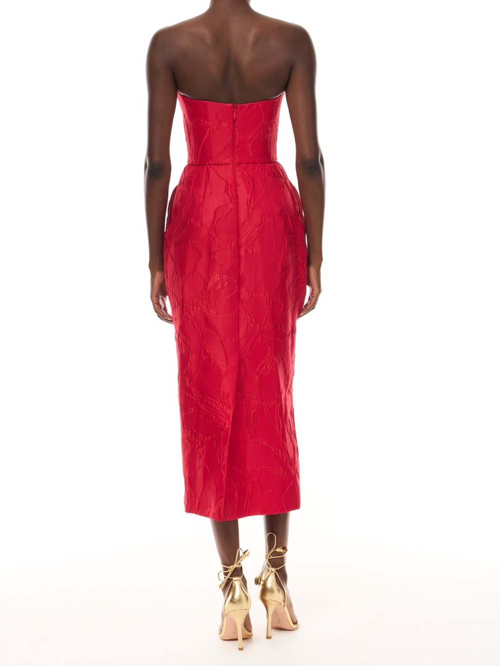 Monique Lhuillier Collection Red Strapless Pleated Faille Satin Evening Gown NWT - Picture 16 of 16